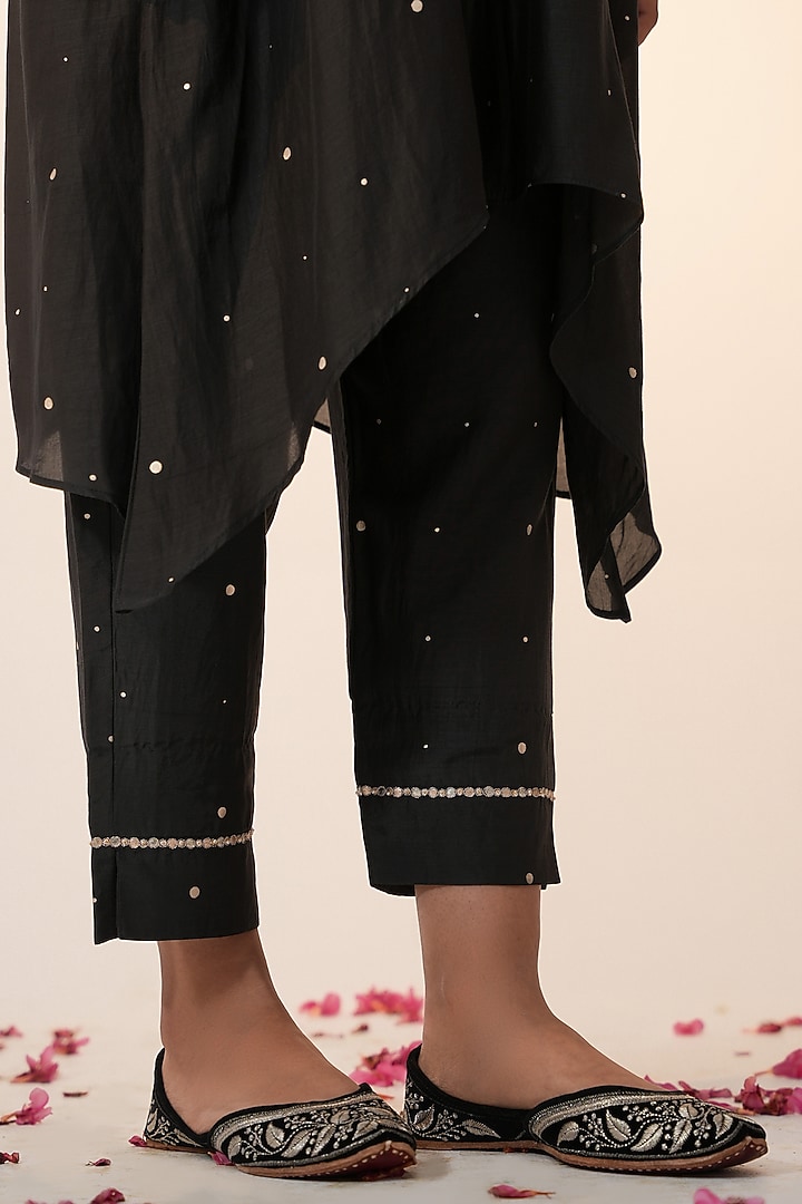 Coal Black Cotton Silk Block Printed & Hand Embroidered Co-ord Set by Label Mansi Nagdev at Pernia's Pop Up Shop