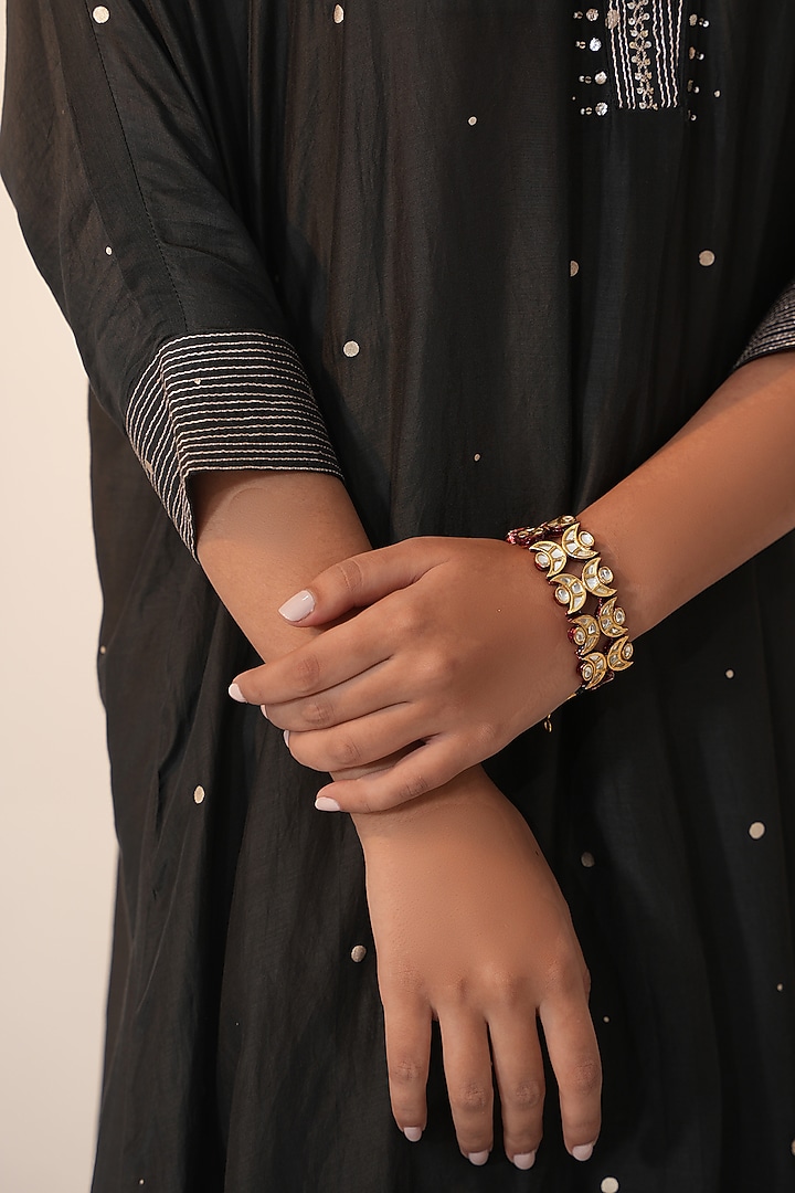 Coal Black Cotton Silk Block Printed & Hand Embroidered Co-ord Set by Label Mansi Nagdev at Pernia's Pop Up Shop