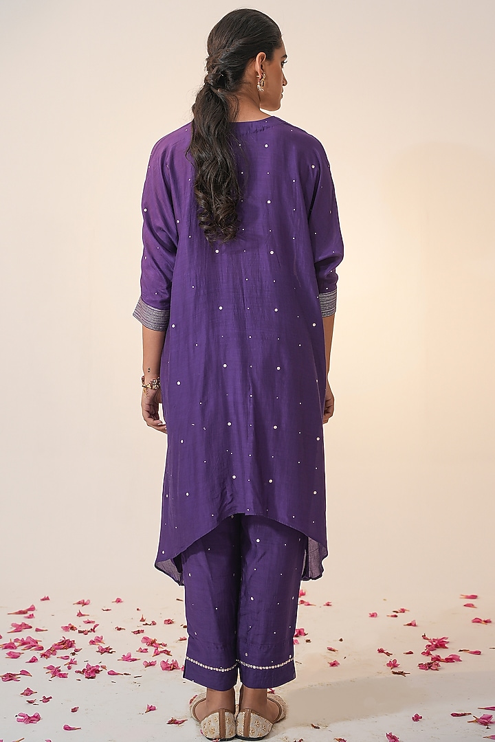 Purple Cotton Silk Block Printed & Hand Embroidered Co-ord Set by Label Mansi Nagdev at Pernia's Pop Up Shop