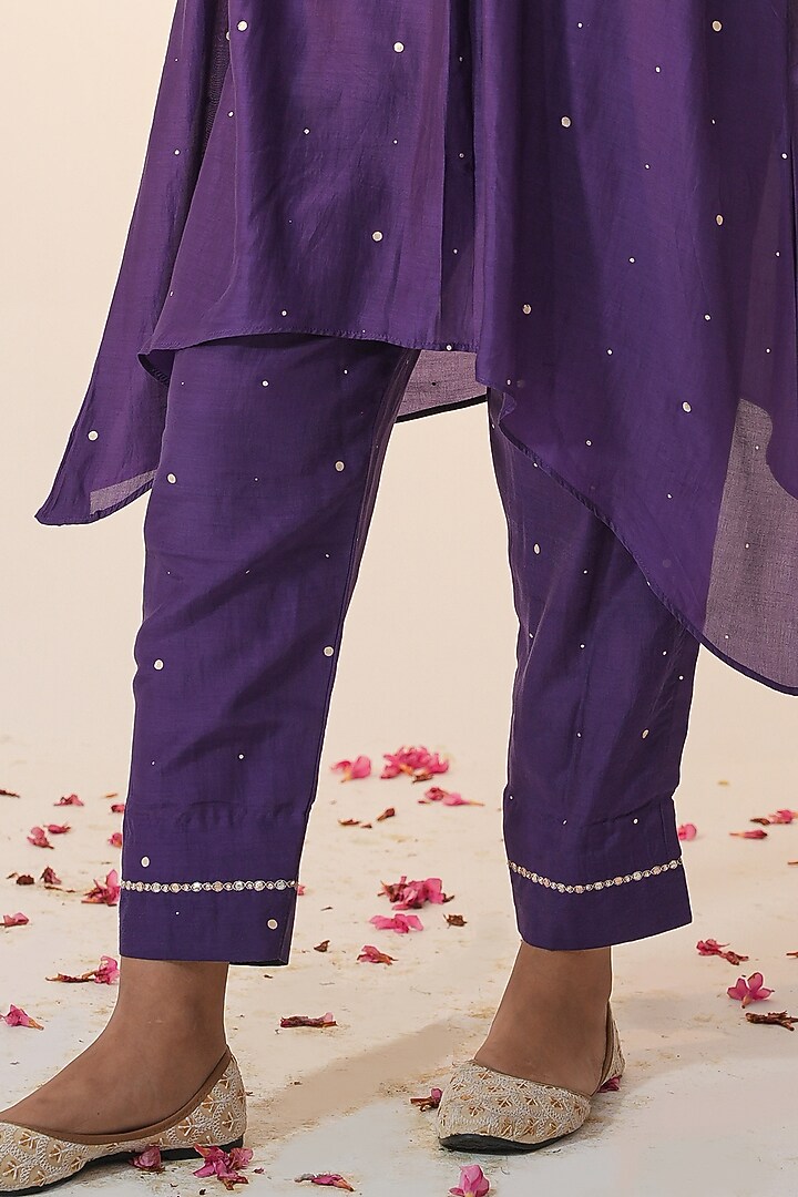 Purple Cotton Silk Block Printed & Hand Embroidered Co-ord Set by Label Mansi Nagdev at Pernia's Pop Up Shop