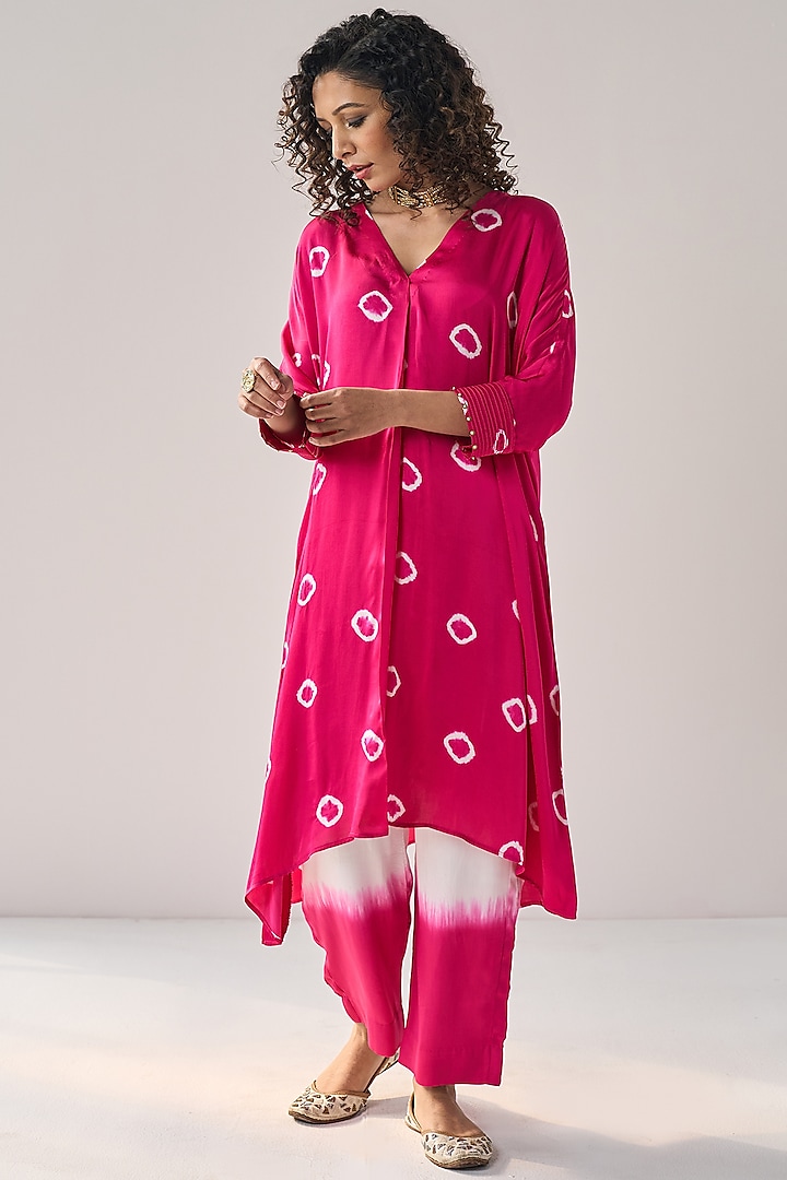 Pink Modal Satin Tie-Dye Sequin Embellished Kurta Set by Label Mansi Nagdev