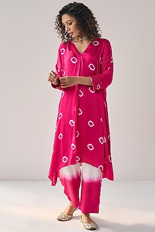 Pink Modal Satin Tie-Dye Sequin Embellished Kurta Set by Label Mansi Nagdev