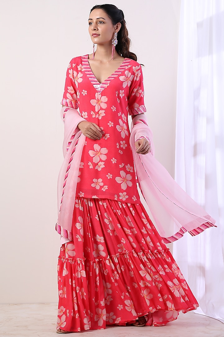Hot Pink Sequins Embroidered Sharara Set by Label Nitika