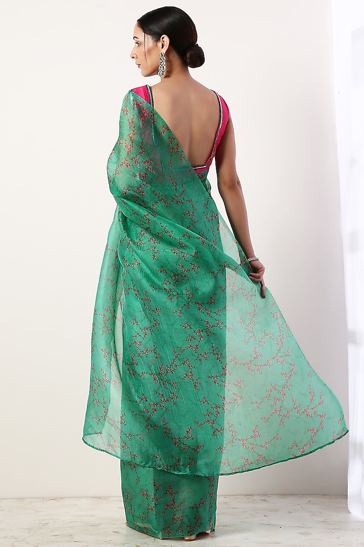 Green Floral Printed Party Wear Saree Set by Label Nitika at Pernia's Pop Up Shop