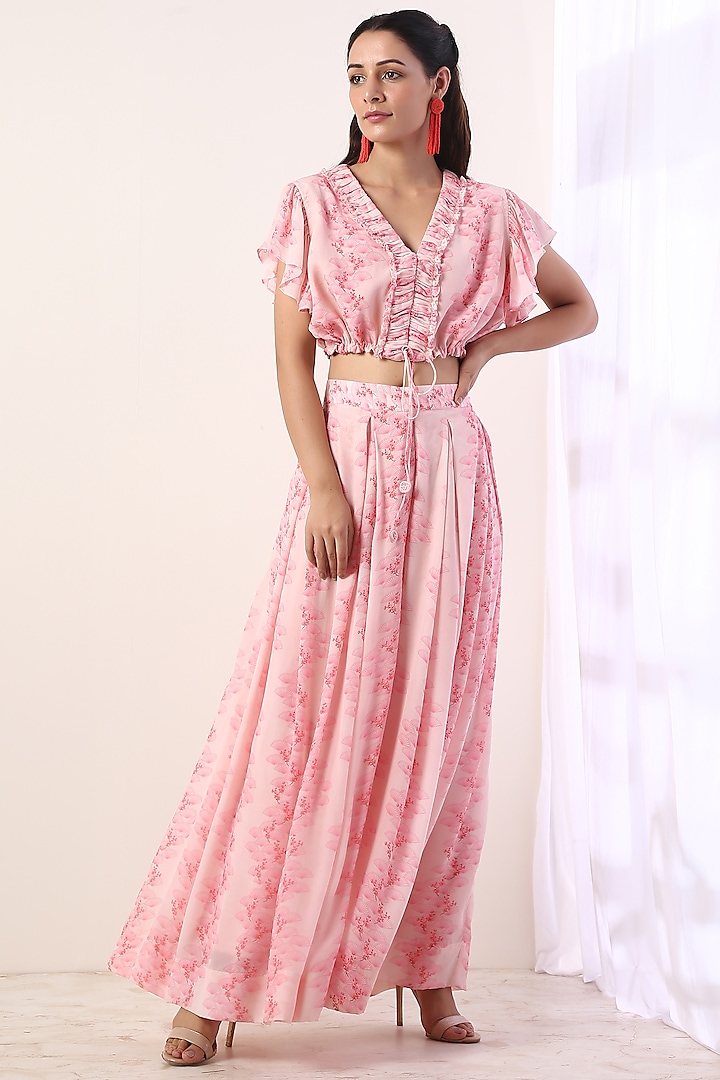 Baby Pink Floral Printed Co-Ord Set by Label Nitika