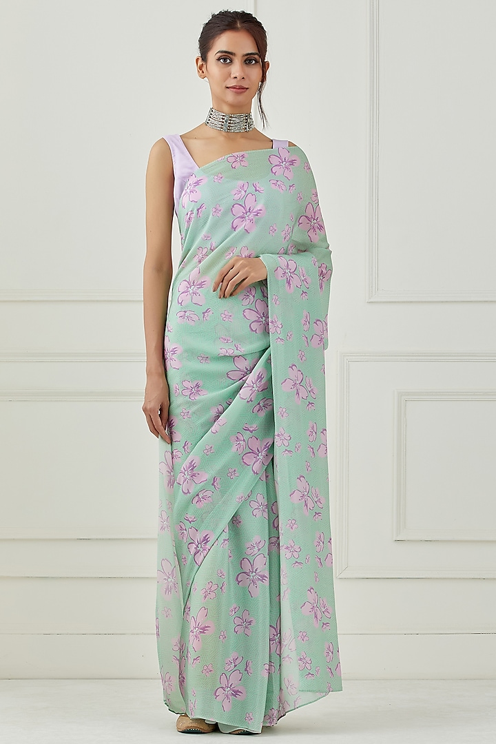 Mint Green Printed Saree Set Design by Label Nitika at Pernia's Pop Up ...