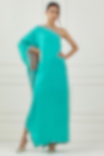 Teal Embroidered One-Shoulder Vacation Dress by Label Nitika at Pernia's Pop Up Shop
