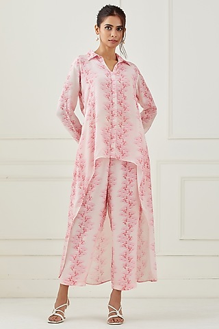 Baby Pink Printed Pant Set by Label Nitika