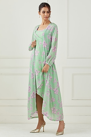 Mint Green Printed Jacket Dress by Label Nitika