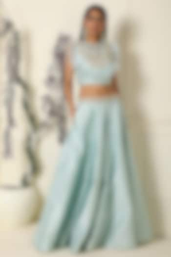 Powder Blue Embroidered Lehenga Set by Label Nitika