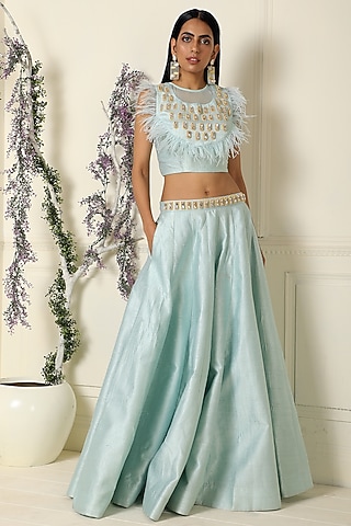 Powder Blue Embroidered Lehenga Set by Label Nitika
