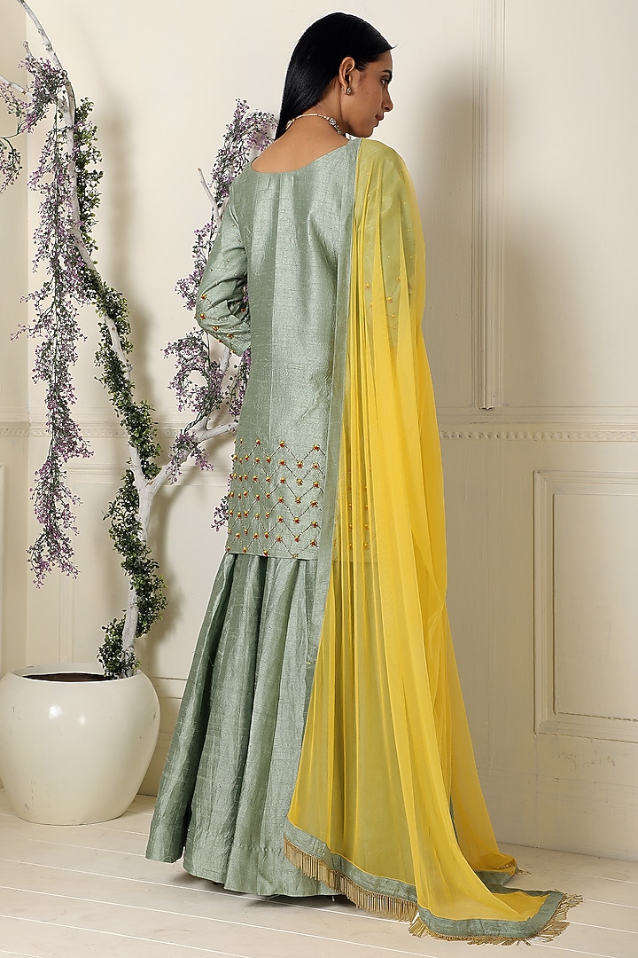 Sage Green Raw Silk Party Wear Sharara Set by Label Nitika at Pernia's Pop Up Shop