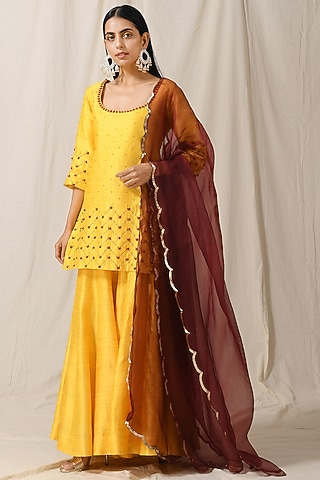 Sunshine Yellow Raw Silk Sharara Set by Label Nitika