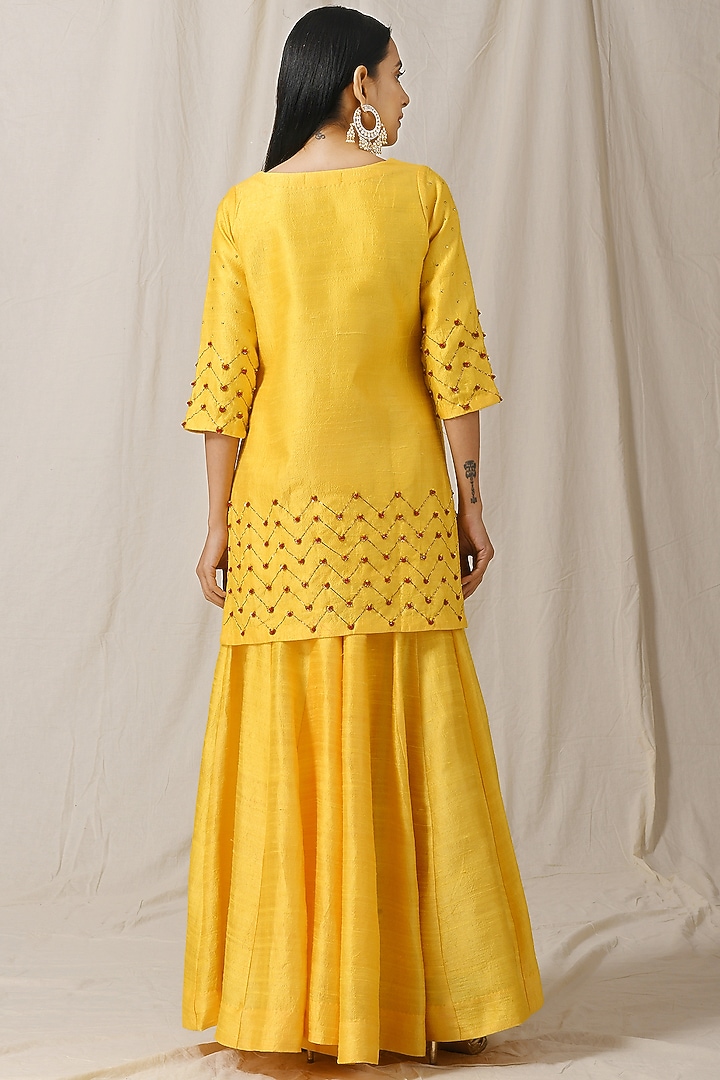 Sunshine Yellow Raw Silk Party Wear Sharara Set by Label Nitika at Pernia's Pop Up Shop