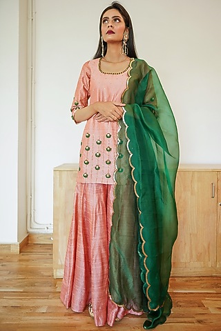 Onion Pink Raw Silk Sharara Set by Label Nitika