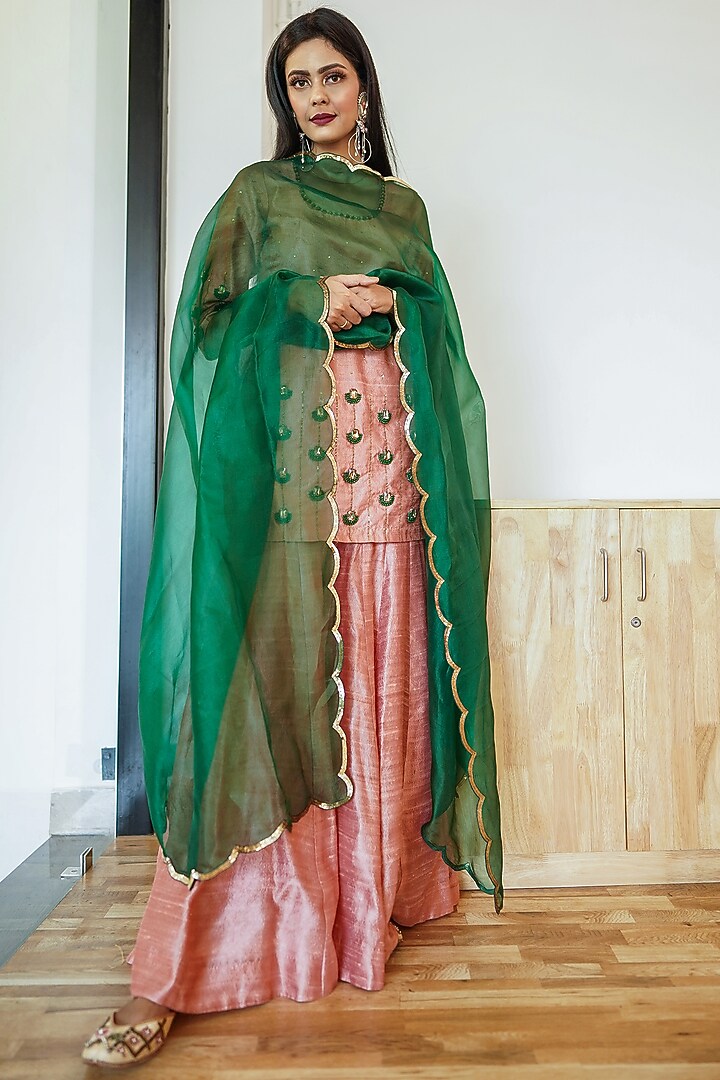 Onion Pink Raw Silk Party Wear Sharara Set by Label Nitika at Pernia's Pop Up Shop
