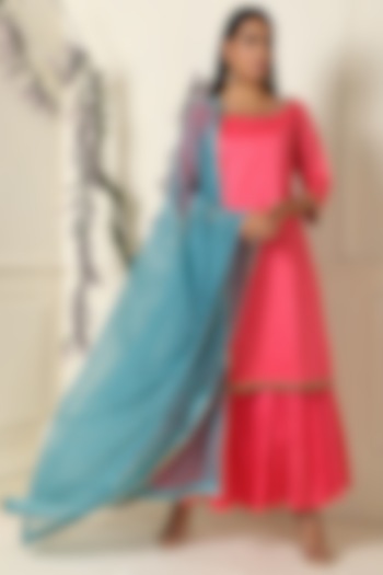 Candy Pink Chanderi Gharara Set by Label Nitika