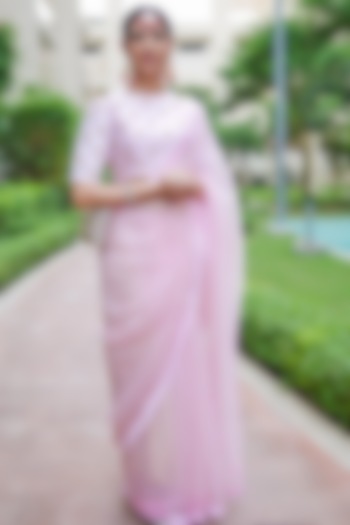 Baby Pink Organza Party Wear Saree Set by Label Nitika at Pernia's Pop Up Shop