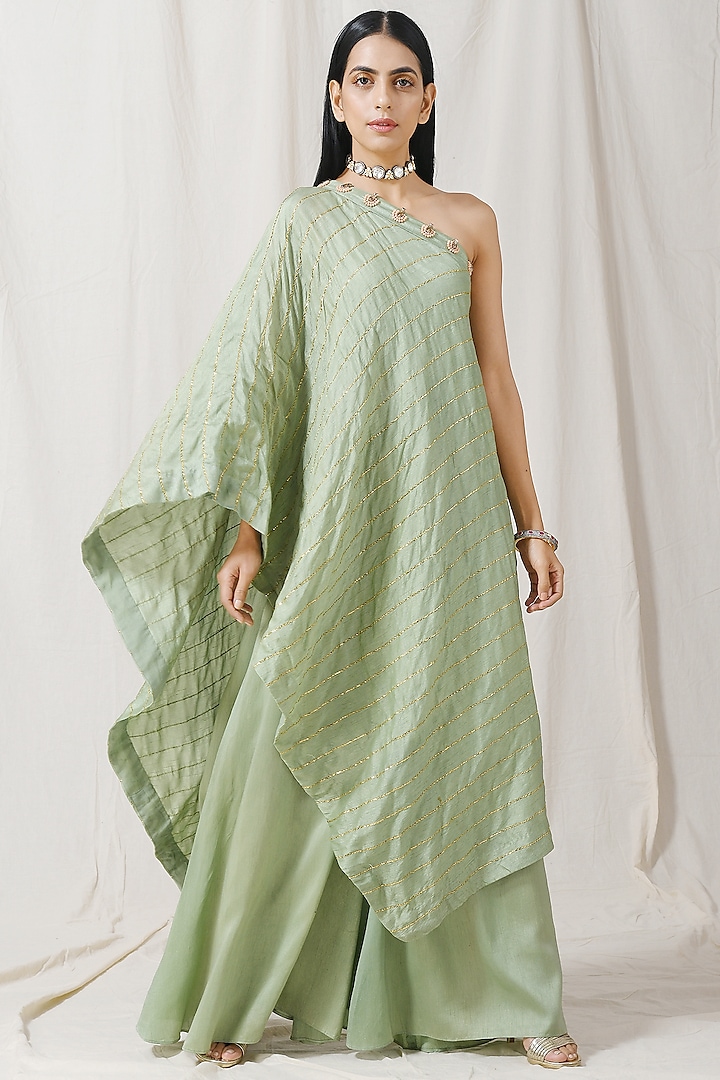 Sage Green Embroidered Tunic Set by Label Nitika