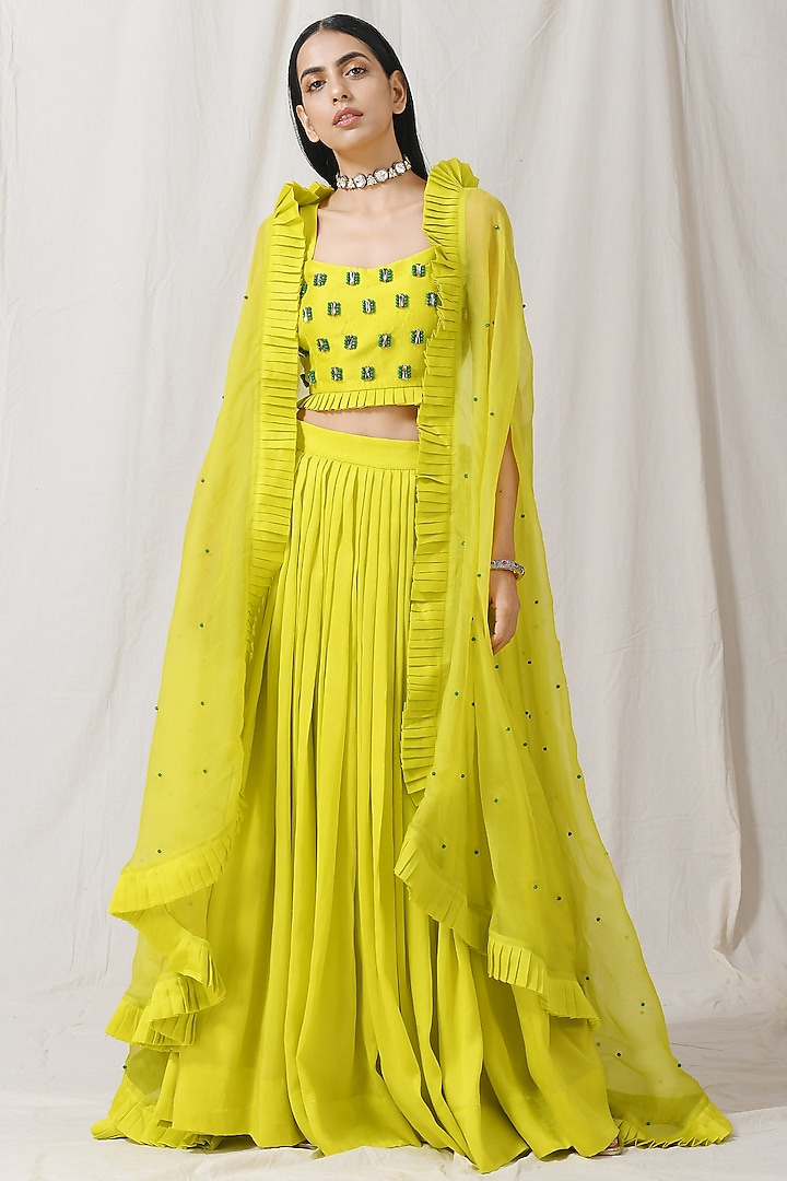 Lime Bead Embroidered Cape Set by Label Nitika at Pernia's Pop Up Shop