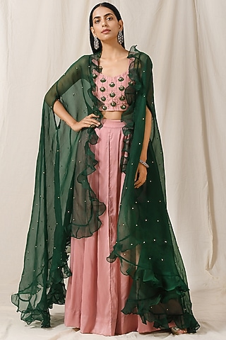 Onion Pink Bamberg Silk Palazzo Pant Set by Label Nitika