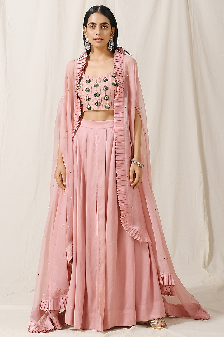 Onion Pink Embroidered Cape Set by Label Nitika