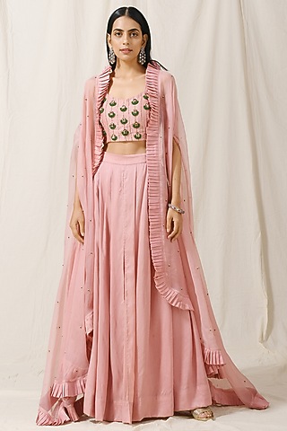 Onion Pink Embroidered Cape Set by Label Nitika