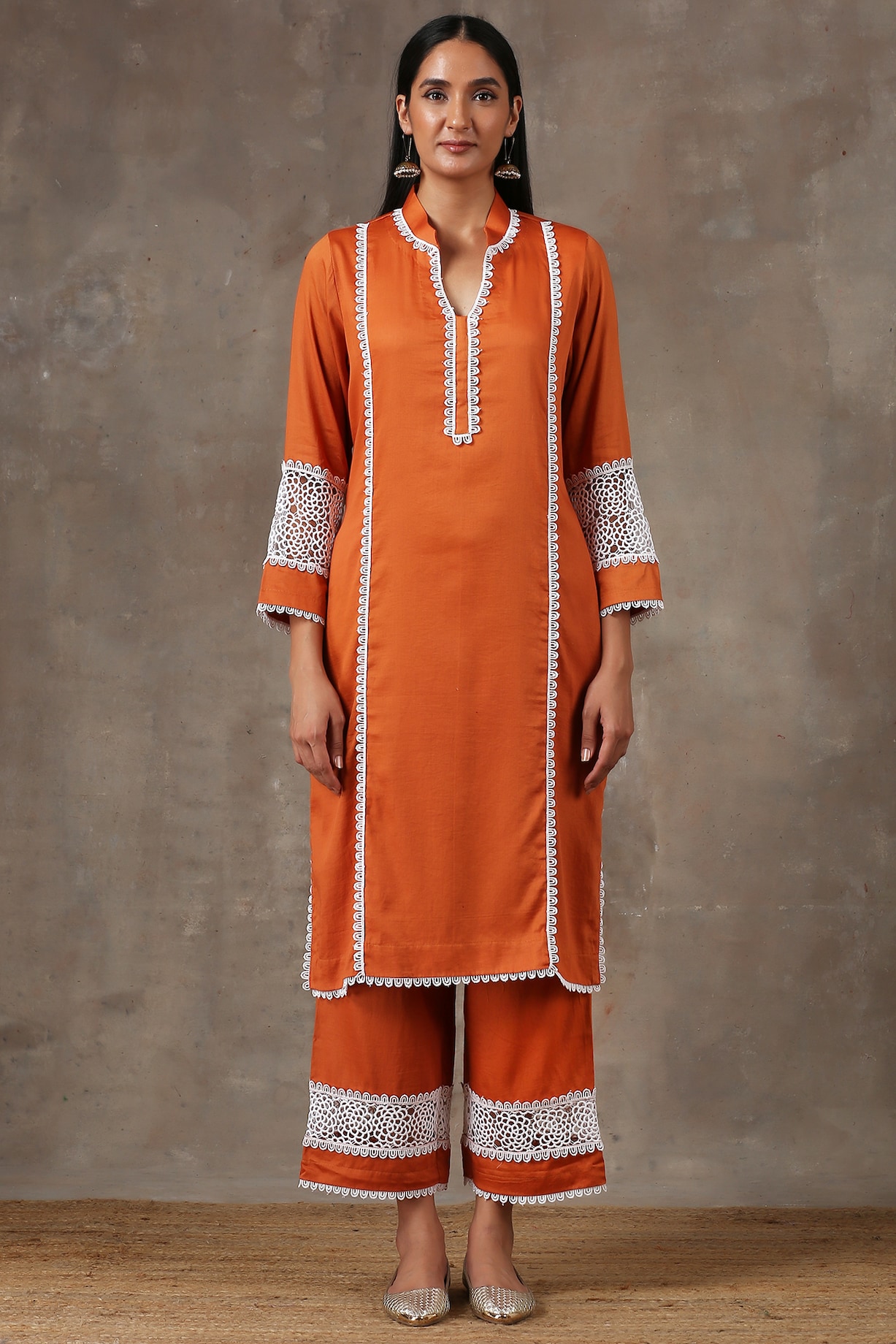 Rust Orange Kurta Set With Crochet by Label Nitika at Pernia's Pop Up ...