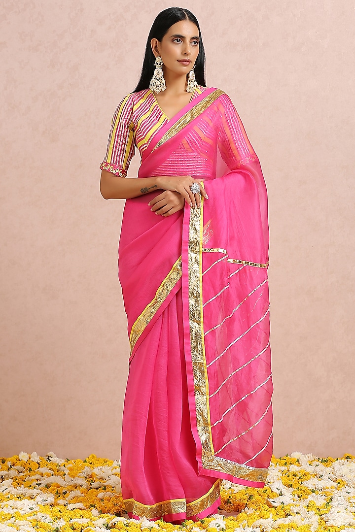 Fuchsia Pink Embellished Saree Set by Label Nitika