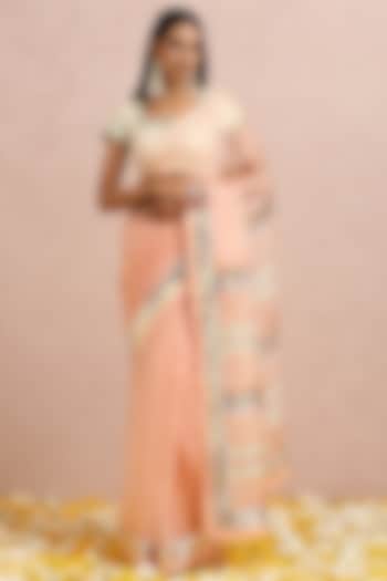 Peach Embellished Saree Set by Label Nitika