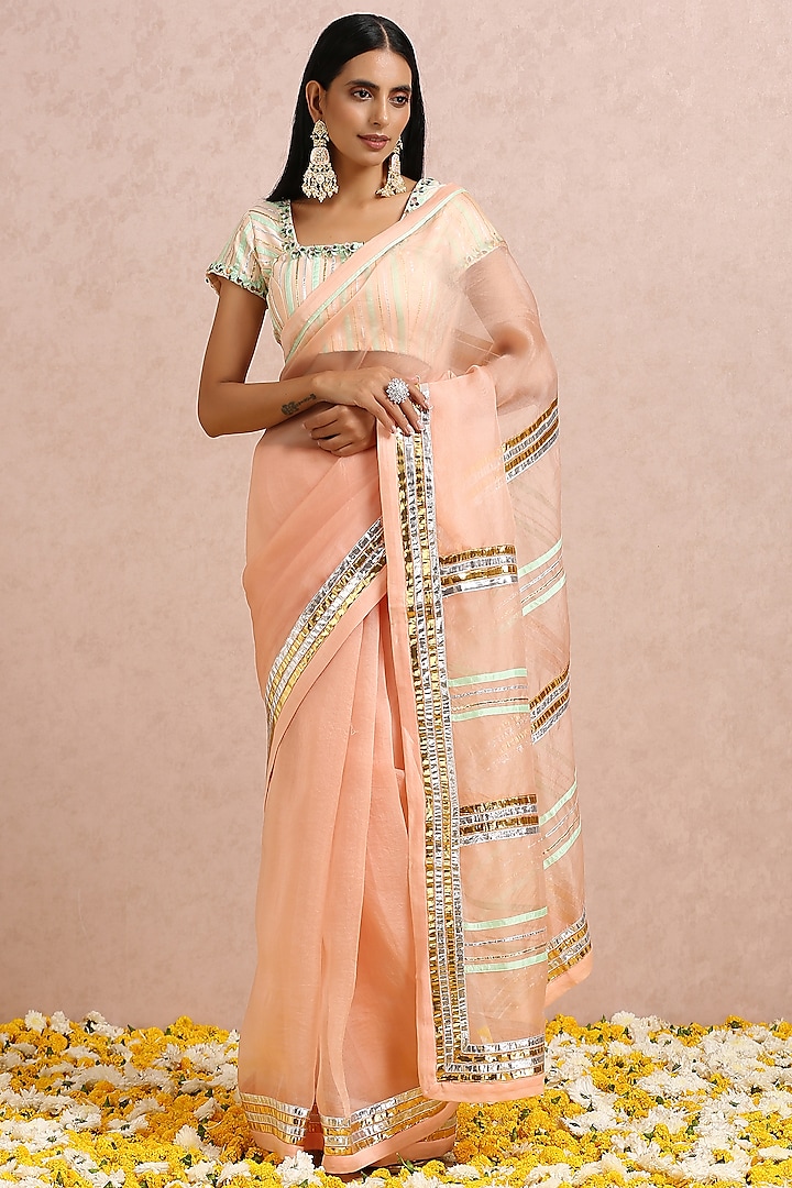 Peach Embellished Saree Set by Label Nitika