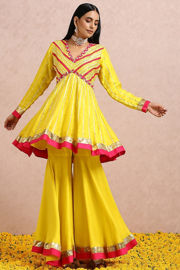 Lime Silk Party Wear Sharara Set by Label Nitika at Pernia's Pop Up Shop