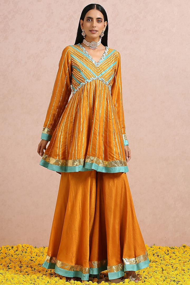 Rust Silk Party Wear Sharara Set by Label Nitika at Pernia's Pop Up Shop