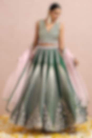 Emerald Green Embroidered Wedding Lehenga Set by Label Nitika at Pernia's Pop Up Shop