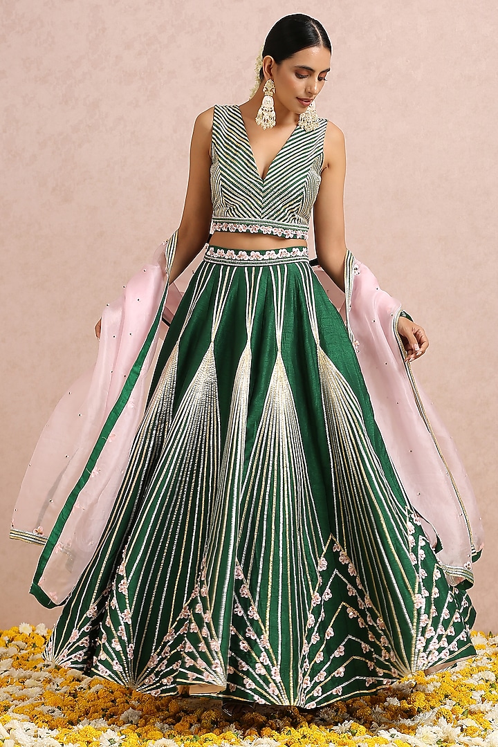 Emerald Green Embroidered Lehenga Set by Label Nitika