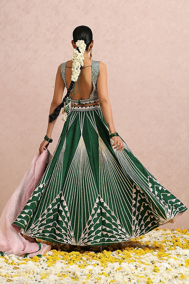 Emerald Green Embroidered Wedding Lehenga Set by Label Nitika at Pernia's Pop Up Shop