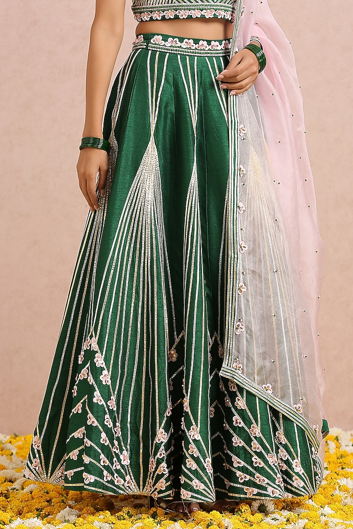 Emerald Green Embroidered Wedding Lehenga Set by Label Nitika at Pernia's Pop Up Shop