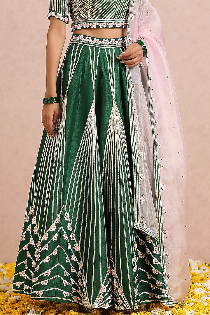 Emerald Green Hand Embroidered Wedding Lehenga Set by Label Nitika at Pernia's Pop Up Shop