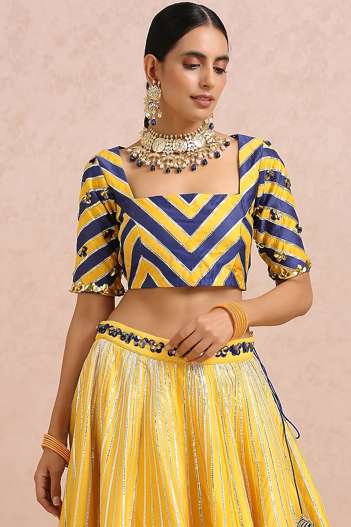 Ink Blue & Lime Embroidered Wedding Lehenga Set by Label Nitika at Pernia's Pop Up Shop