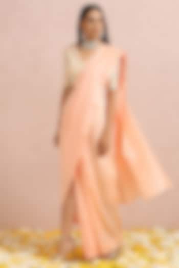 Peach Silk Draped Saree Set by Label Nitika