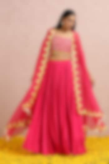 Fuchsia Silk Jacket Wedding Lehenga Set by Label Nitika at Pernia's Pop Up Shop