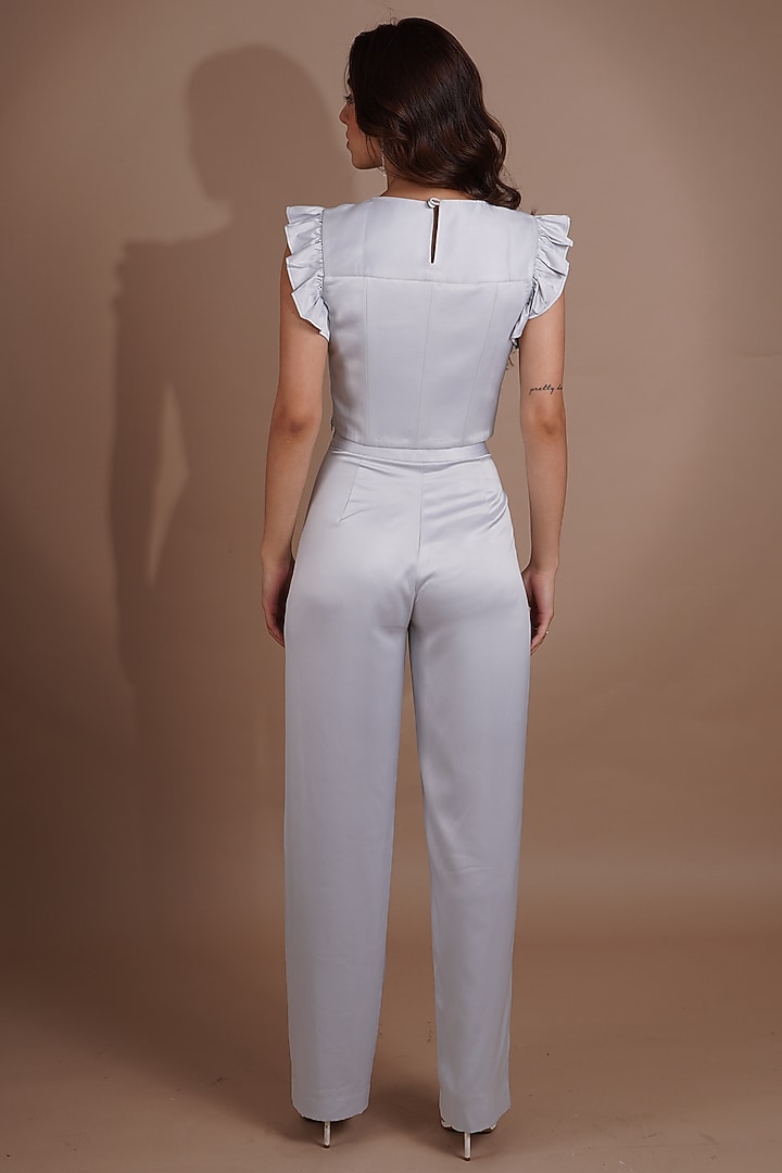 Sky Blue Satin Lycra Pant Set by Label Nupur Gupta at Pernia's Pop Up Shop