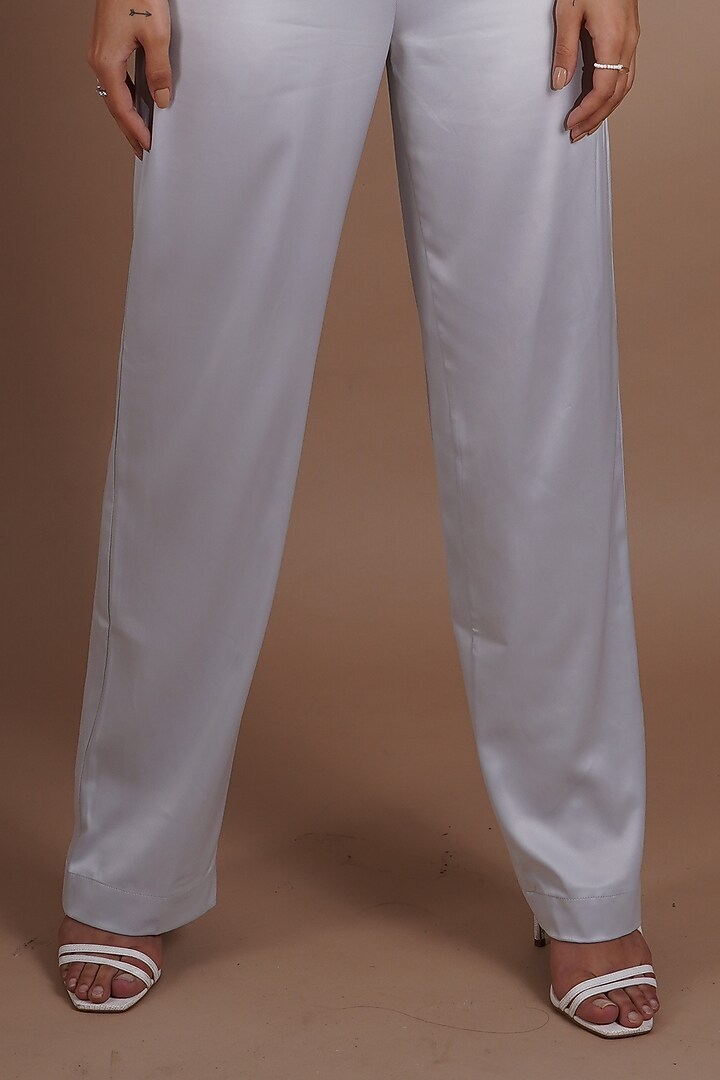 Sky Blue Satin Lycra Pant Set by Label Nupur Gupta at Pernia's Pop Up Shop