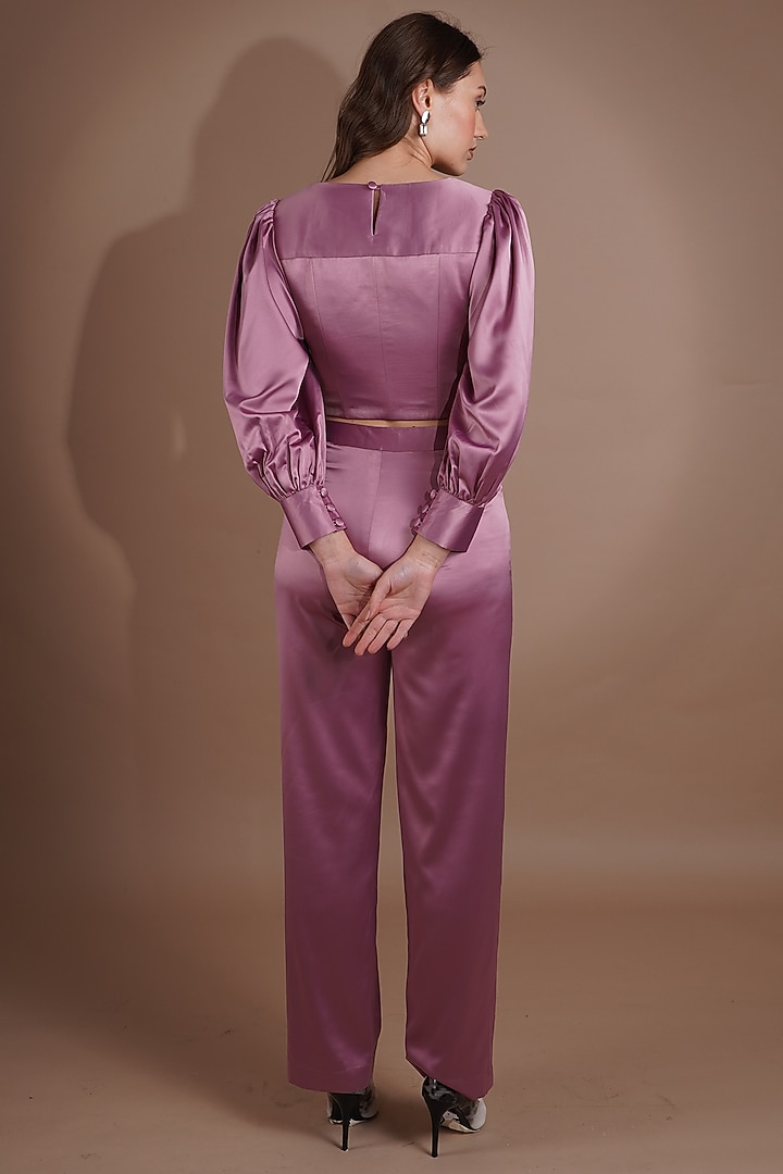 Purple Satin Lycra Pant Set by Label Nupur Gupta at Pernia's Pop Up Shop