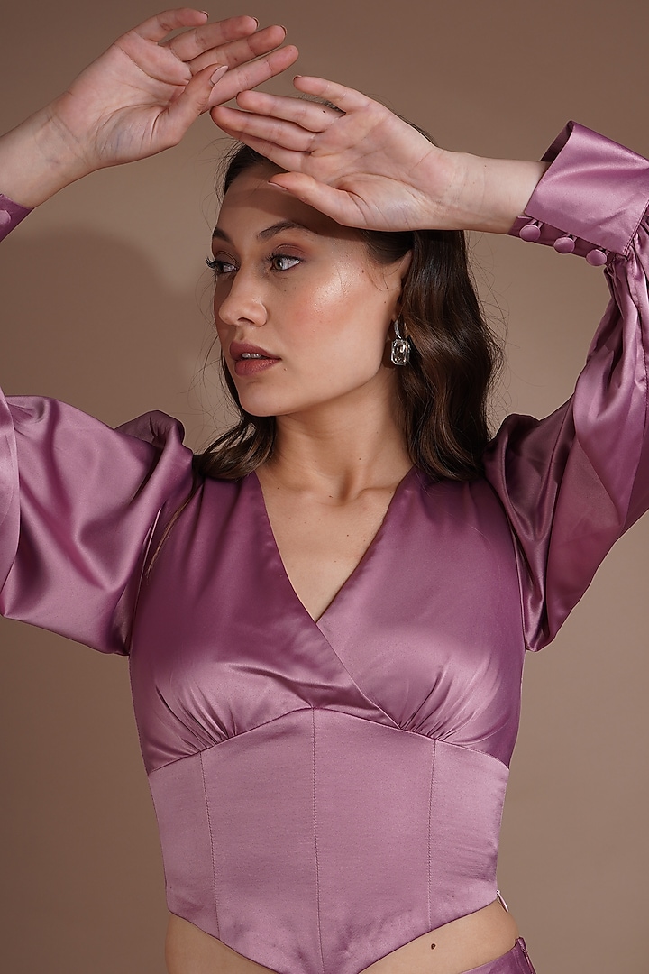 Purple Satin Lycra Pant Set by Label Nupur Gupta at Pernia's Pop Up Shop