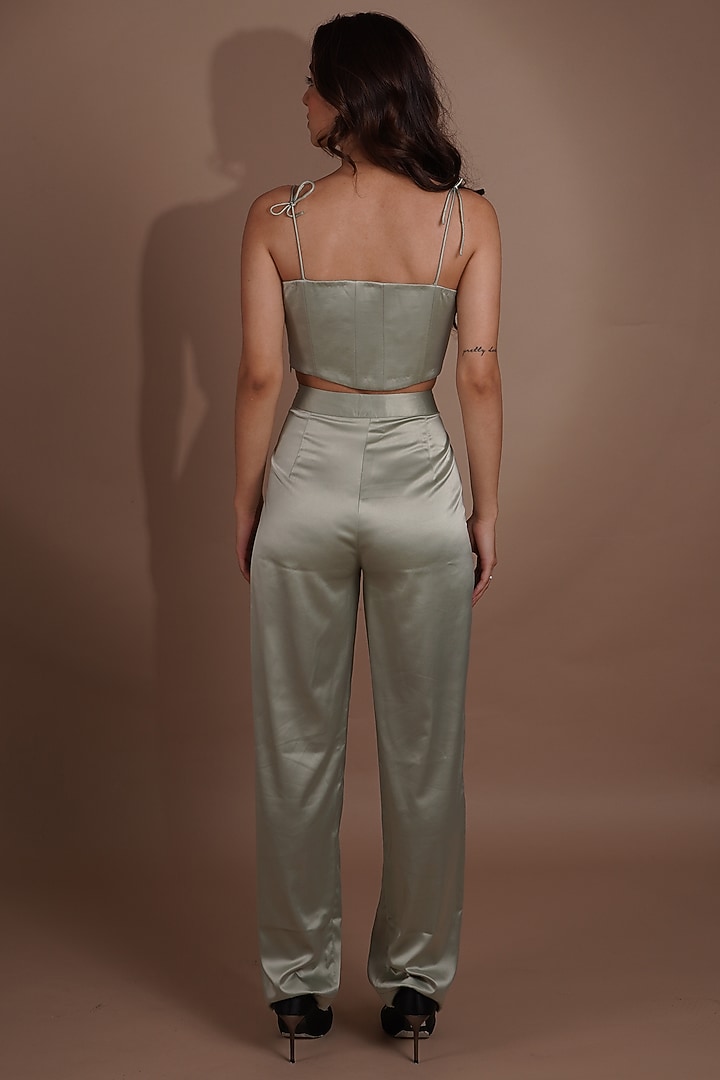 Sage Green Satin Lycra Pant Set by Label Nupur Gupta at Pernia's Pop Up Shop