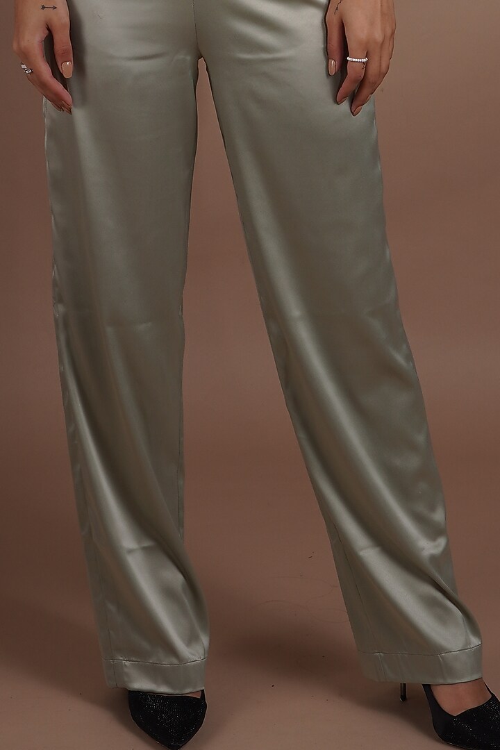 Sage Green Satin Lycra Pant Set by Label Nupur Gupta at Pernia's Pop Up Shop