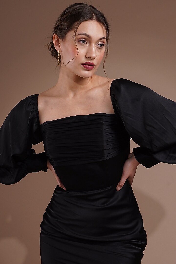 Black Draped Corset Summer Dress by Label Nupur Gupta at Pernia's Pop Up Shop