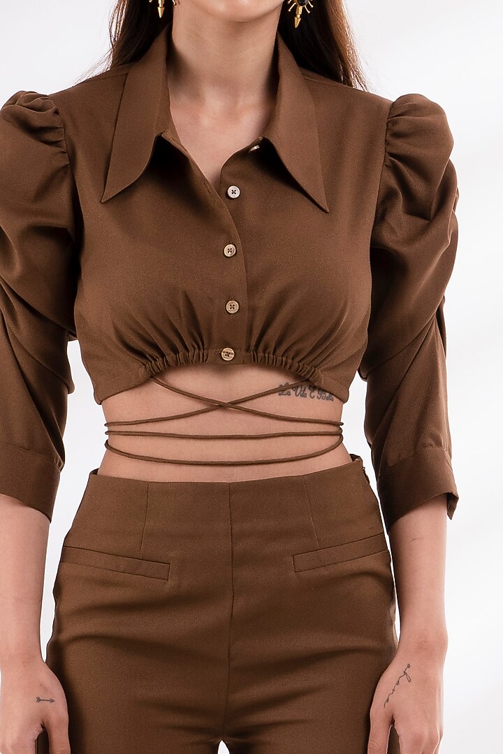 Brown Moss Crepe Pant Set by Label Nupur Gupta at Pernia's Pop Up Shop