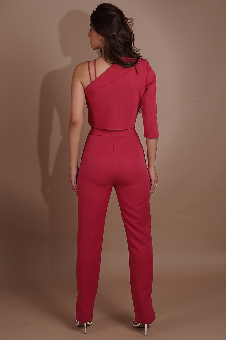 Reddish-Pink Banana Crepe Pant Set by Label Nupur Gupta at Pernia's Pop Up Shop